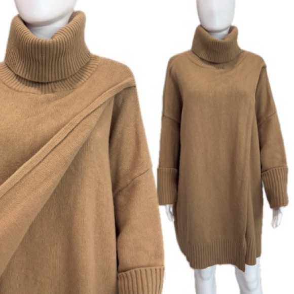 BOOB Oversized Wool Turtleneck Tunic Sweater with Nursing Access Camel Size L/XL - Picture 1 of 16